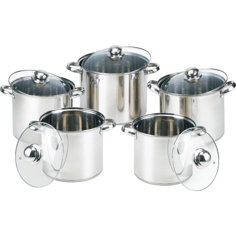 Set oale din inox cu capace din sticla, 10 piese, Grunberg GR1053